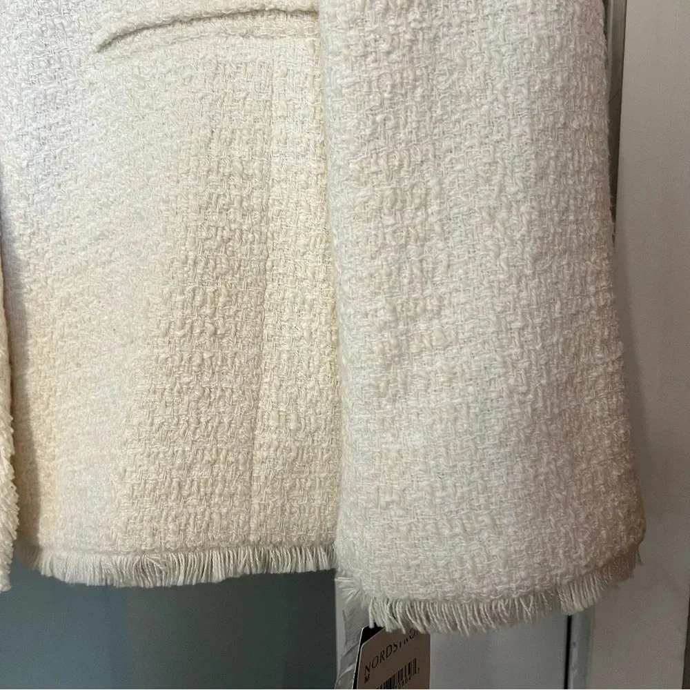 NWT Helene London Tweed Blazer Jacket Double Breasted Fringe Cream Pearl Medium - Picture 5 of 16